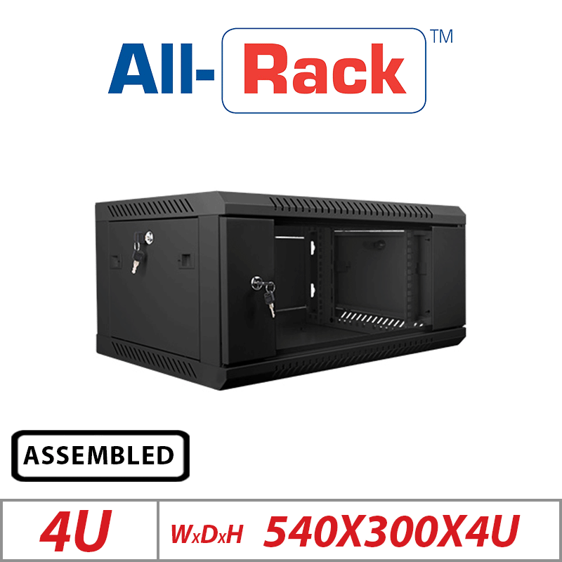 DATA CABINET - ASSEMBLED WALL MOUNT DATA CABINET BLACK 4U CAB4WB300BLK