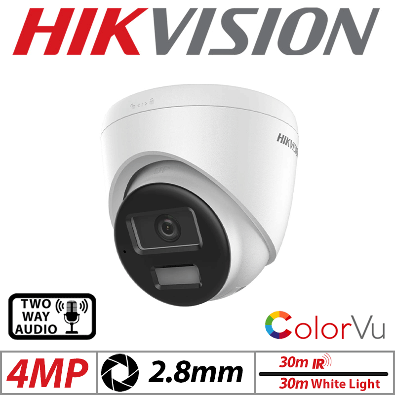 4MP HIKVISION COLORVU FIXED TURRET IP NETWORK CAMERA WITH 2-WAY AUDIO 2.8MM WHITE  DS-2CD1343G2-LIUF/SL (2.8MM)