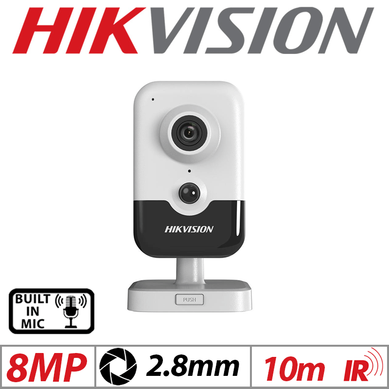 8MP HIKVISION ACUSENSE FIXED CUBE NETWORK CAMERA WITH BUILT-IN MIC 2.8MM WHITE DS-2CD2483G2-I