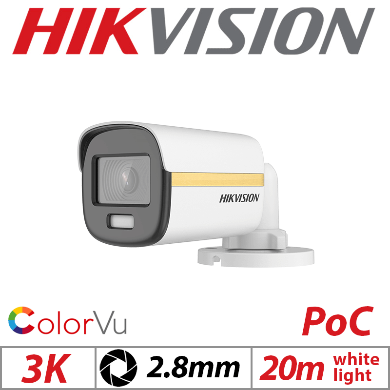 3K HIKVISION COLORVU POC FIXED BULLET CAMERA 2.8MM DS-2CE10KF3T-E(2.8MM)