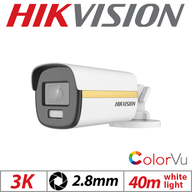 3K HIKVISION COLORVU FIXED BULLET CAMERA 2.8MM WHITE DS-2CE12KF3T(2.8MM)