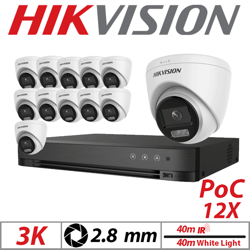 3K 16CH HIKVISION - 12X DUAL-LIGHT POC FIXED TURRET CAMERA 2.8MM WHITE DS-2CE72KF3T-LE(2.8mm)