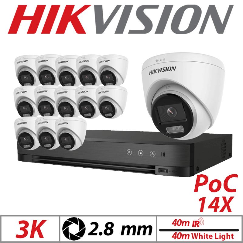 3K 16CH HIKVISION - 14X DUAL-LIGHT POC FIXED TURRET CAMERA 2.8MM WHITE DS-2CE72KF3T-LE(2.8mm)