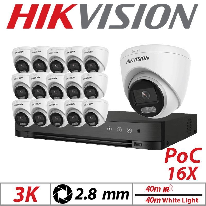 3K 16CH HIKVISION - 16X DUAL-LIGHT POC FIXED TURRET CAMERA 2.8MM WHITE DS-2CE72KF3T-LE(2.8mm)