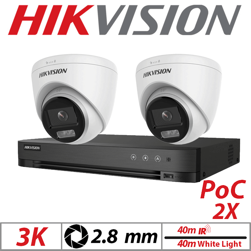 3K 4CH HIKVISION - 2X DUAL-LIGHT POC FIXED TURRET CAMERA 2.8MM WHITE DS-2CE72KF3T-LE(2.8mm)