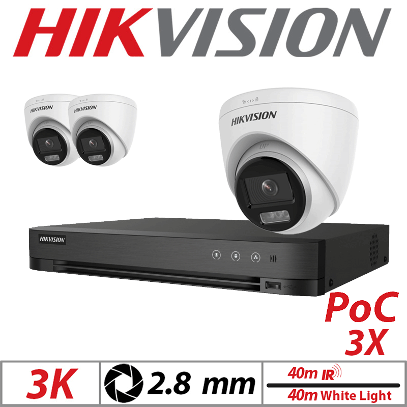 3K 4CH HIKVISION - 3X DUAL-LIGHT POC FIXED TURRET CAMERA 2.8MM WHITE DS-2CE72KF3T-LE(2.8mm)