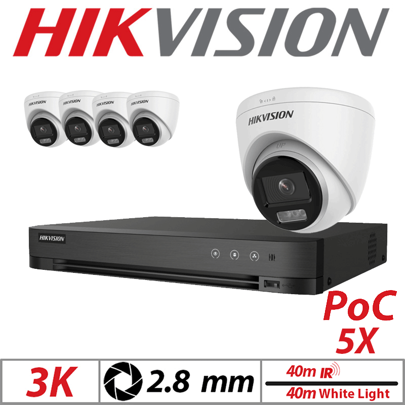 3K 8CH HIKVISION - 5X DUAL-LIGHT POC FIXED TURRET CAMERA 2.8MM WHITE DS-2CE72KF3T-LE(2.8mm)