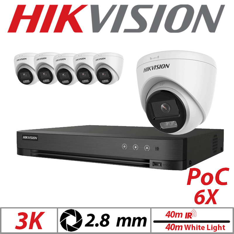 3K 8CH HIKVISION - 6X DUAL-LIGHT POC FIXED TURRET CAMERA 2.8MM WHITE DS-2CE72KF3T-LE(2.8mm)