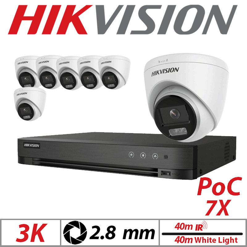 3K 8CH HIKVISION - 7X DUAL-LIGHT POC FIXED TURRET CAMERA 2.8MM WHITE DS-2CE72KF3T-LE(2.8mm)