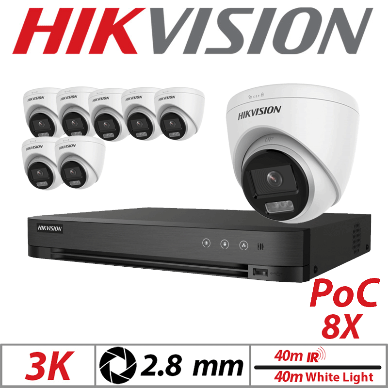 3K 16CH HIKVISION - 8X DUAL-LIGHT POC FIXED TURRET CAMERA 2.8MM WHITE DS-2CE72KF3T-LE(2.8mm)