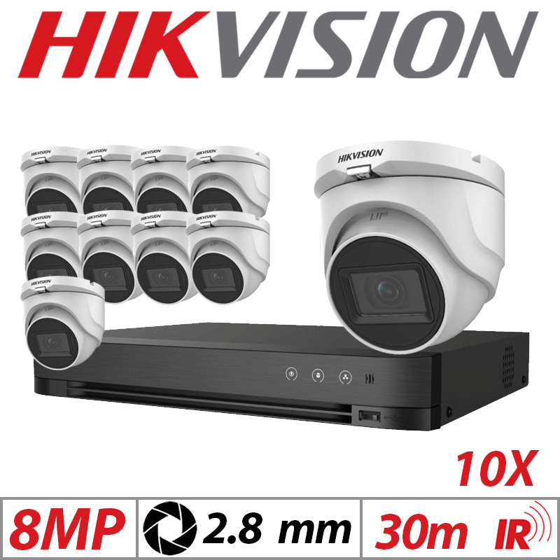 8MP 16CH HIKVISION - 10X 4IN1 FIXED TURRET CAMERA 2.8MM WHITE DS-2CE76U1T-ITMF