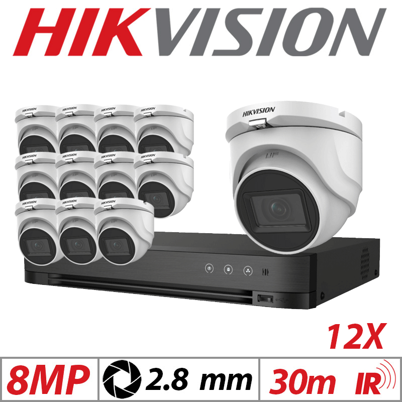 8MP 16CH HIKVISION - 12X 4IN1 FIXED TURRET CAMERA 2.8MM WHITE DS-2CE76U1T-ITMF