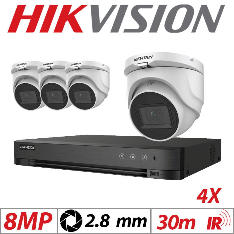 8MP 8CH HIKVISION - 4X 4IN1 FIXED TURRET CAMERA 2.8MM WHITE DS-2CE76U1T-ITMF