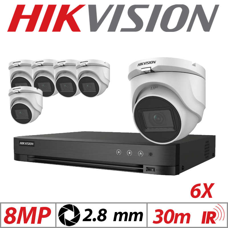 8MP 8CH HIKVISION - 6X 4IN1 FIXED TURRET CAMERA 2.8MM WHITE DS-2CE76U1T-ITMF