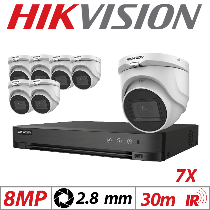 8MP 8CH HIKVISION - 7X 4IN1 FIXED TURRET CAMERA 2.8MM WHITE DS-2CE76U1T-ITMF