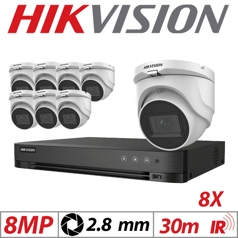8MP 8CH HIKVISION - 8X 4IN1 FIXED TURRET CAMERA 2.8MM WHITE DS-2CE76U1T-ITMF
