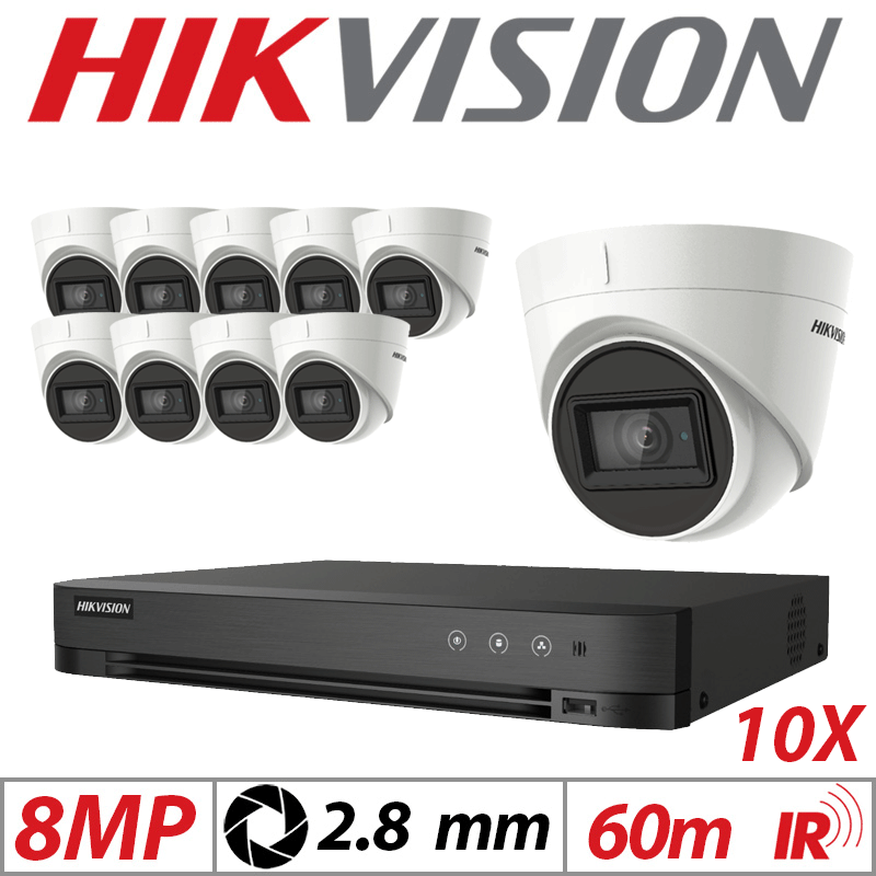 8MP 16CH HIKVISION - 10X 4IN1 FIXED TURRET CAMERA 2.8MM WHITE DS-2CE78U1T-IT3F