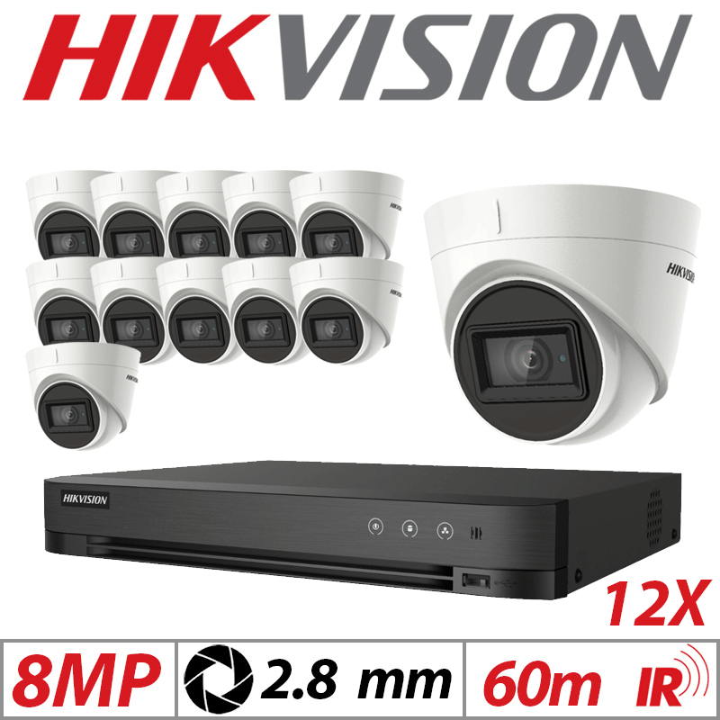 8MP 16CH HIKVISION - 12X 4IN1 FIXED TURRET CAMERA 2.8MM WHITE DS-2CE78U1T-IT3F