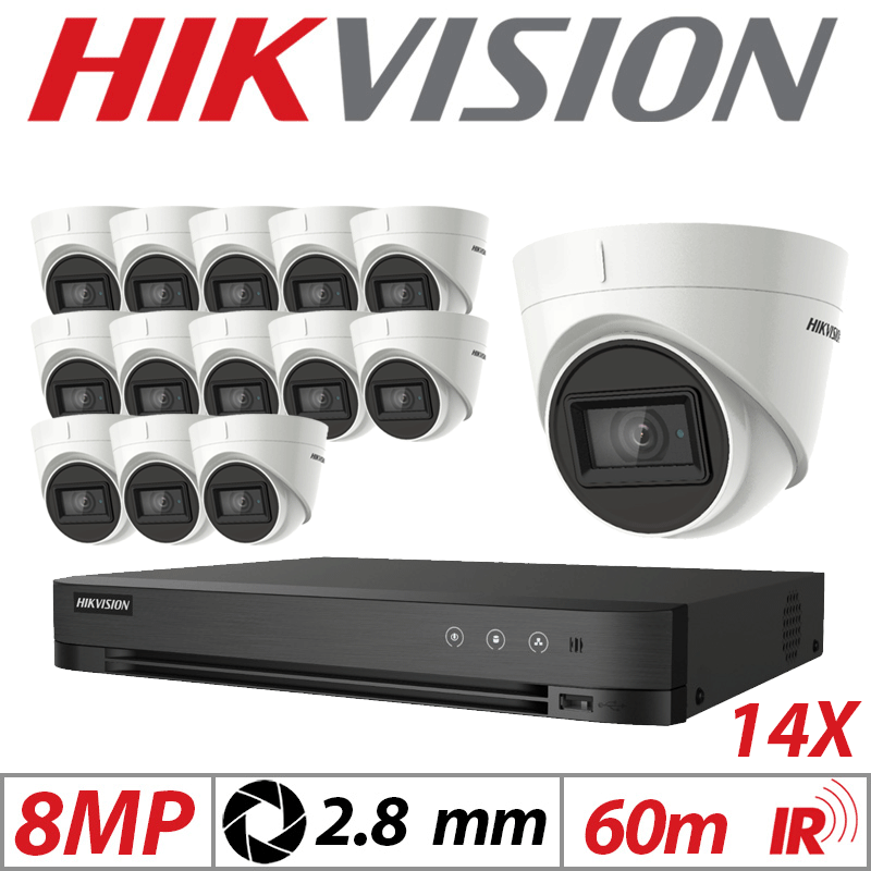 8MP 16CH HIKVISION - 14X 4IN1 FIXED TURRET CAMERA 2.8MM WHITE DS-2CE78U1T-IT3F