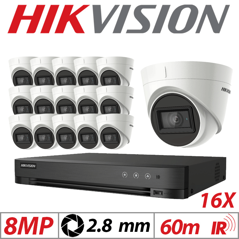 8MP 16CH HIKVISION - 16X 4IN1 FIXED TURRET CAMERA 2.8MM WHITE DS-2CE78U1T-IT3F