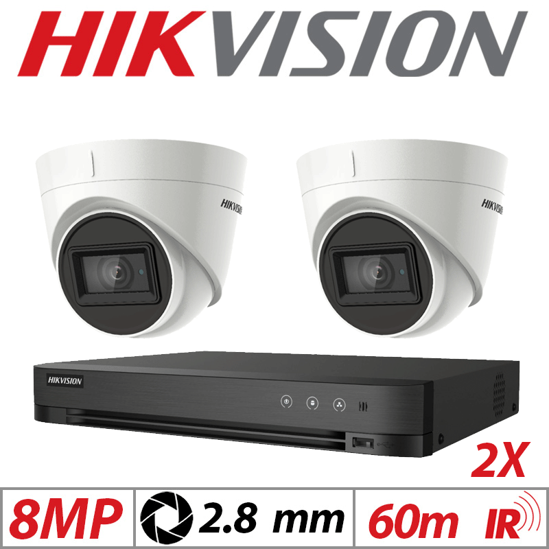 8MP 4CH HIKVISION - 2X 4IN1 FIXED TURRET CAMERA 2.8MM WHITE DS-2CE78U1T-IT3F