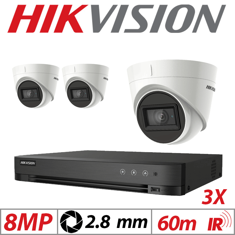 8MP 4CH HIKVISION - 3X 4IN1 FIXED TURRET CAMERA 2.8MM WHITE DS-2CE78U1T-IT3F