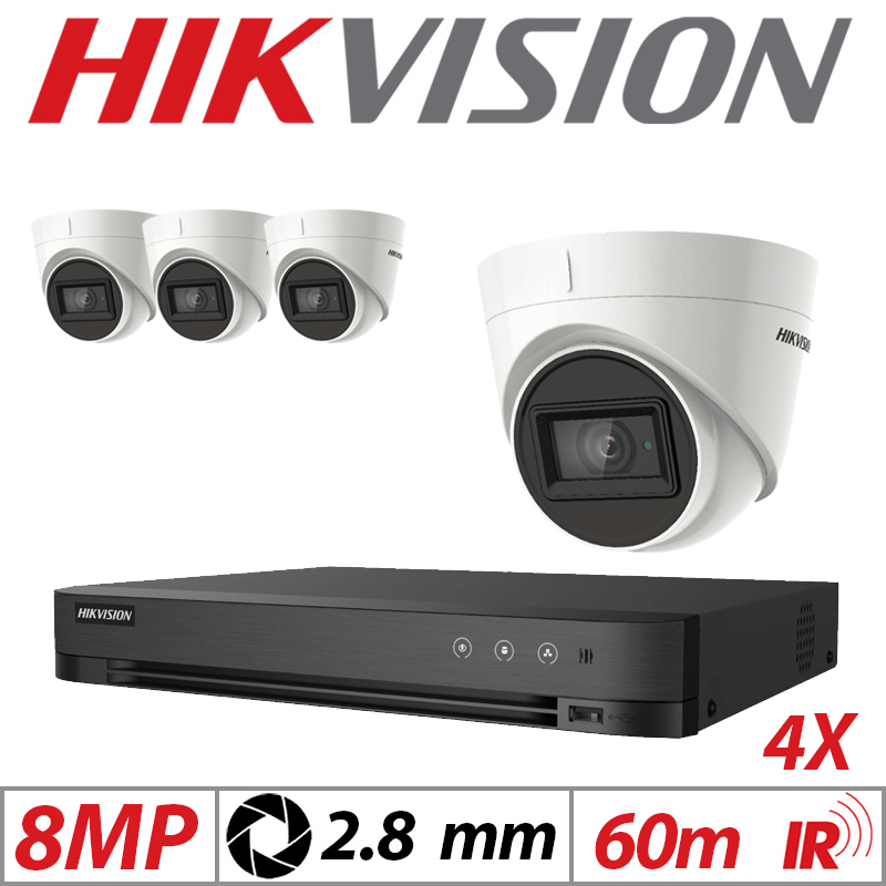 8MP 4CH HIKVISION - 4X 4IN1 FIXED TURRET CAMERA 2.8MM WHITE DS-2CE78U1T-IT3F