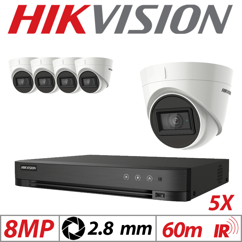 8MP 8CH HIKVISION - 5X 4IN1 FIXED TURRET CAMERA 2.8MM WHITE DS-2CE78U1T-IT3F