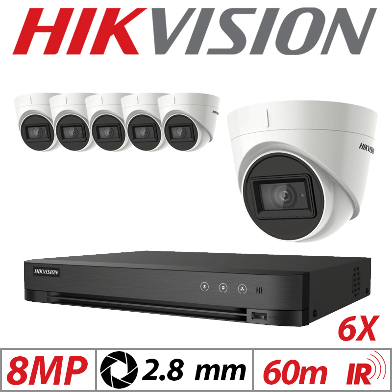 8MP 8CH HIKVISION - 6X 4IN1 FIXED TURRET CAMERA 2.8MM WHITE DS-2CE78U1T-IT3F