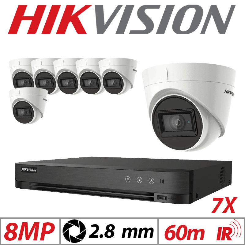 8MP 8CH HIKVISION - 7X 4IN1 FIXED TURRET CAMERA 2.8MM WHITE DS-2CE78U1T-IT3F