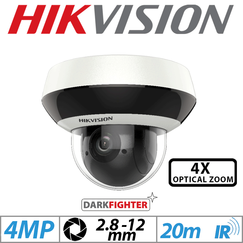 4MP HIKVISION DARKFIGHTER IP POE MINI PTZ CAMERA WITH 4X OPTICAL ZOOM 2.8-12MM WHITE DS-2DE2A404IW-DE3(S6)