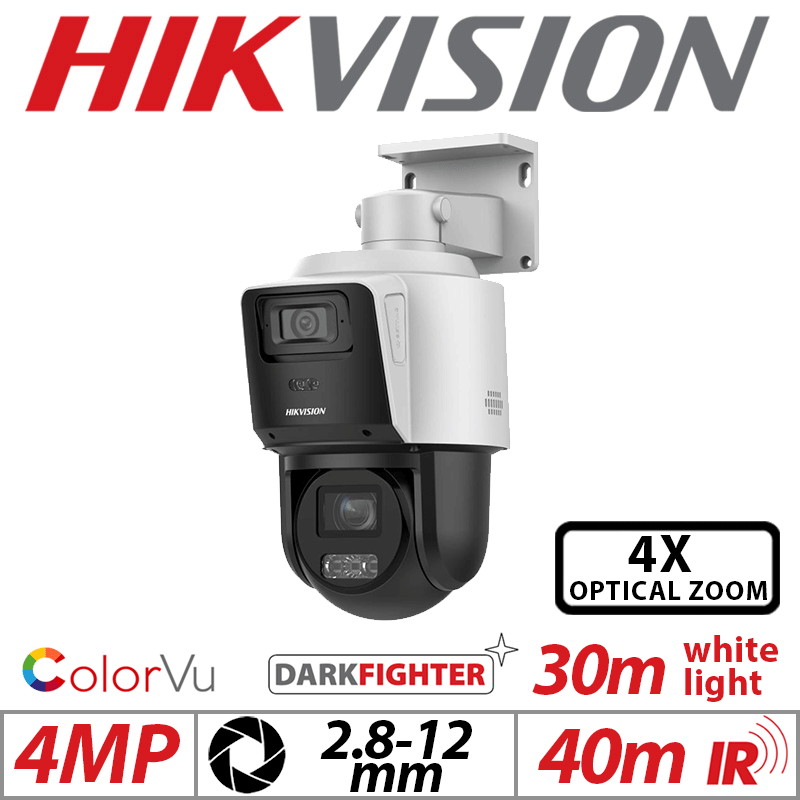 4MP HIKVISION COLORVU TANDEMVU DARKFIGHTER NETWORK PTZ CAMERA WITH MOTORIZED VARIFOCAL ZOOM 2.8-12MM DS-2SE3C404MWG-E/14