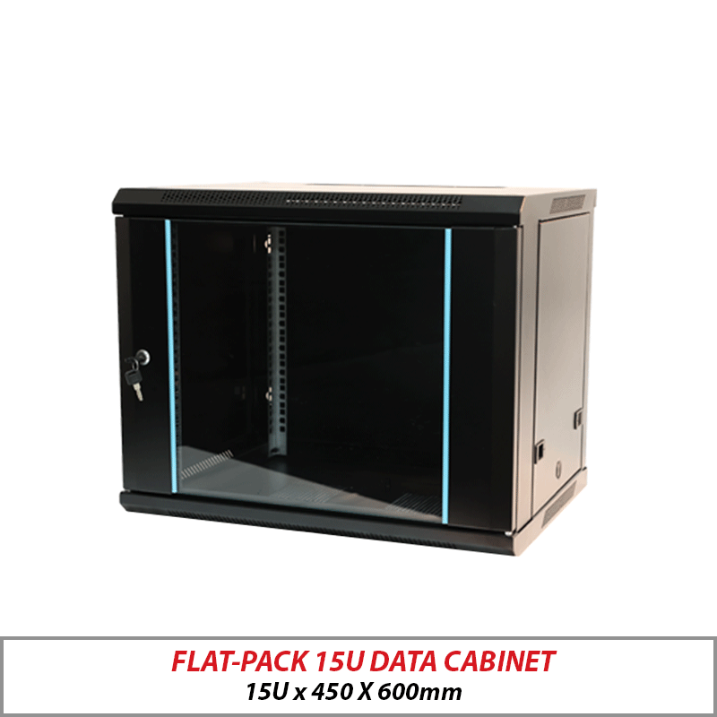 DATA CABINET - FLAT-PACK WALL MOUNT DATA CABINET BLACK 15U-450