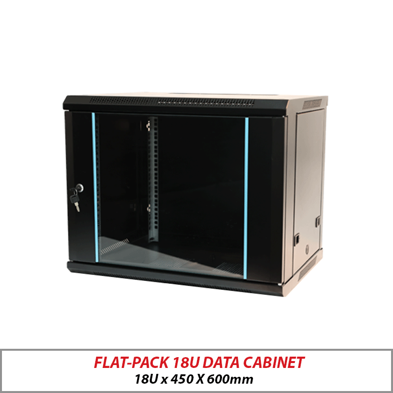 DATA CABINET - FLAT-PACK WALL MOUNT DATA CABINET BLACK 18U-450