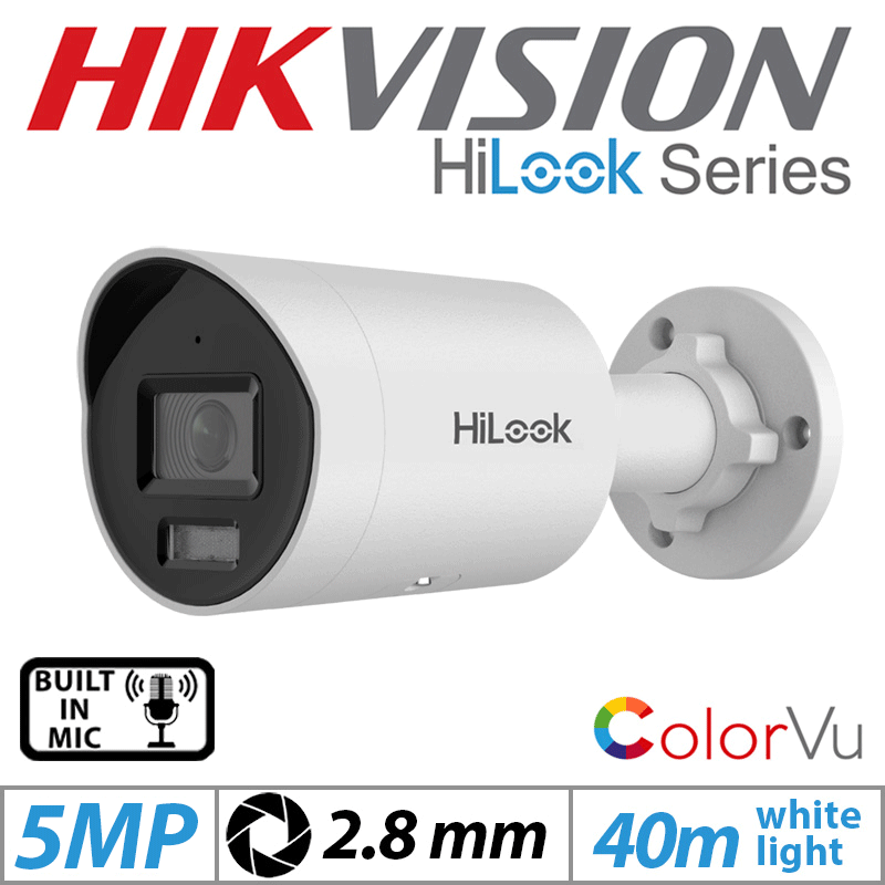 5MP HIKVISION HILOOK COLORVU IP POE BULLET CAMERA WITH BUILT IN MIC 2.8MM IPC-B159H-MU