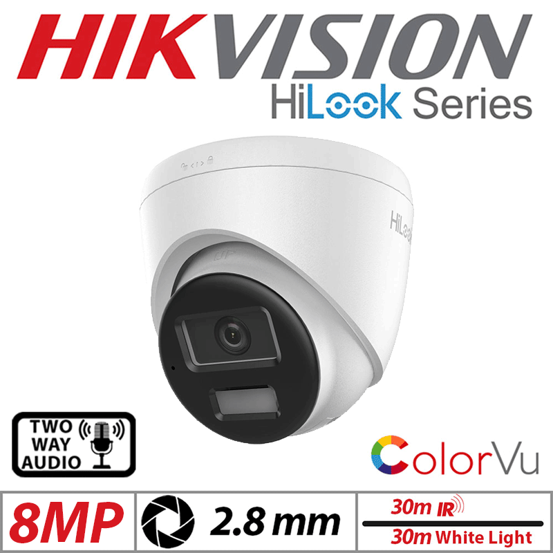 8MP HIKVISION HILOOK DOME IP POE OUTDOOR COLORVU CAMERA WITH SMART HYBRID LIGHT 2.8MM WHITE IPC-T280HA-LUF/SL(2.8mm)