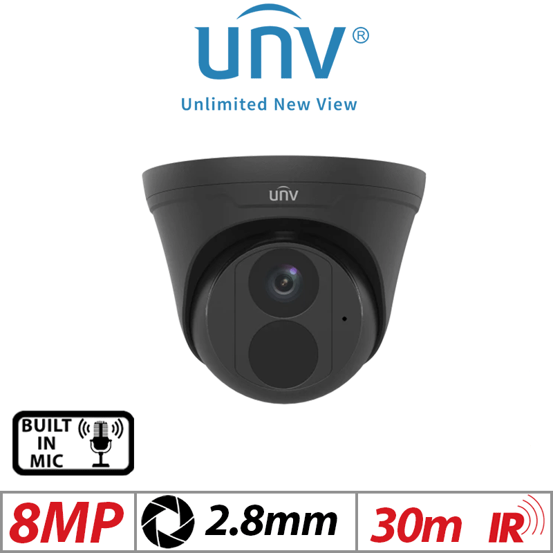 8MP UNIVIEW IR FIXED DOME NETWORK CAMERA 2.8MM BLACK IPC3618LB-ADF28K-G-BLACK