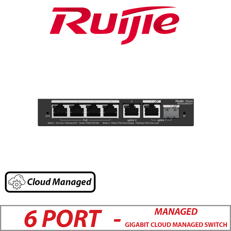 4POE + 2Uplink PORT RUIJIE GIGABIT SMART CLOUD MANANGED POE SWITCH RG-ES206GS-P