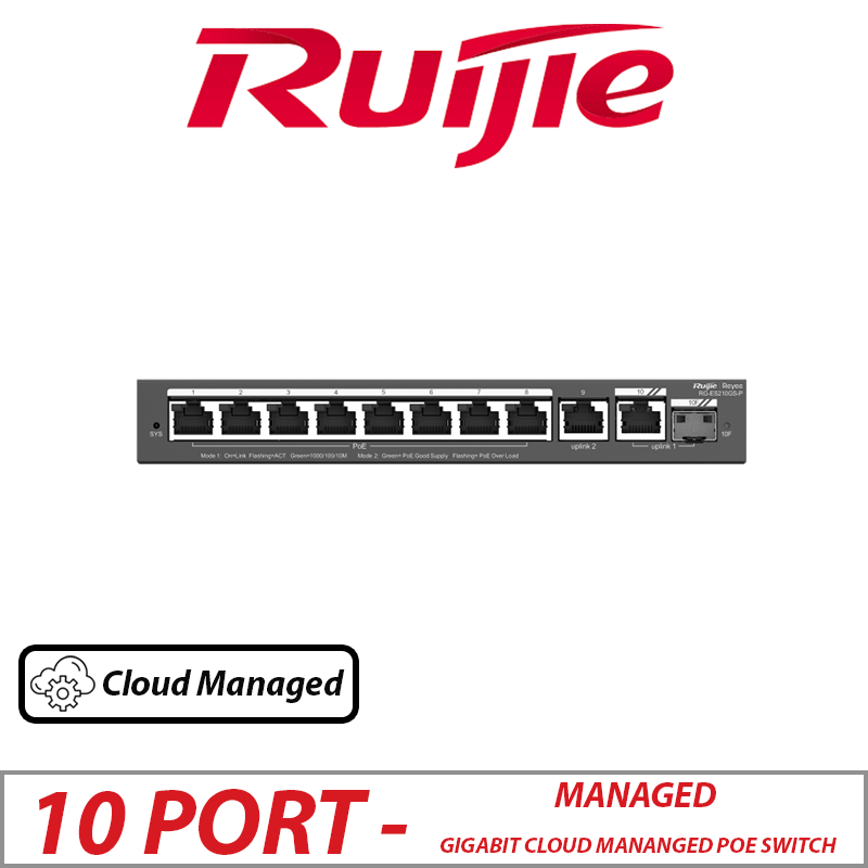 8POE + 2Uplink PORT RUIJIE GIGABIT SMART CLOUD MANANGED POE SWITCH RG-ES210GS-P