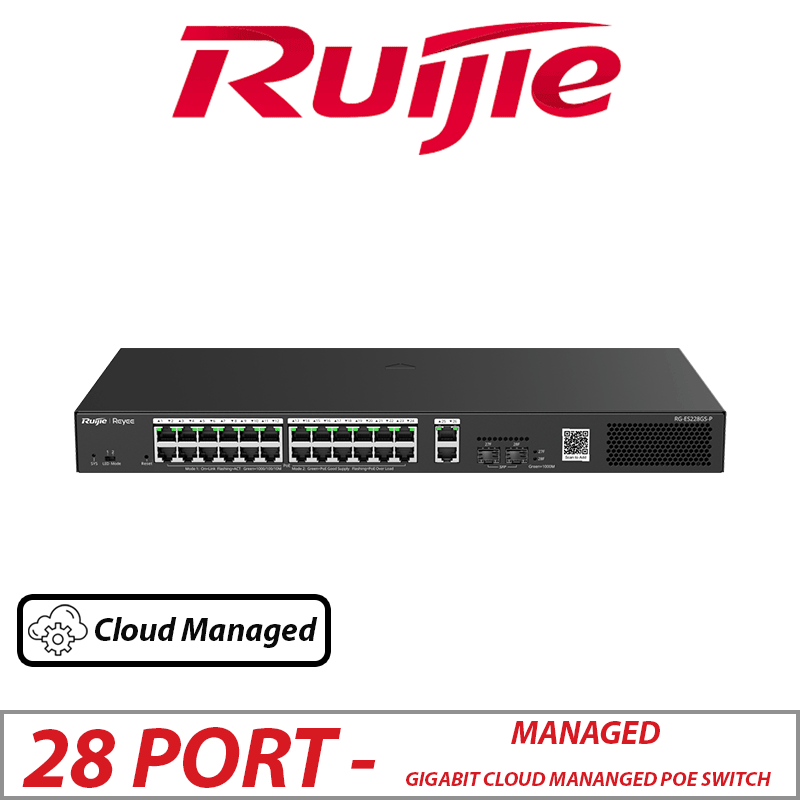 24POE + 2Uplink + 2SFP Port PORT RUIJIE GIGABIT SMART CLOUD MANANGED POE SWITCH RG-ES228GS-P