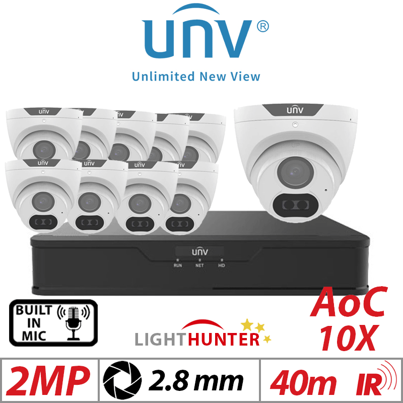 2MP 16CH UNIVIEW - 10X LIGHTHUNTER - BUILT-IN MIC - HD FIXED TURRET ANALOG CAMERA WHITE 2.8MM UAC-T122-AF28LM