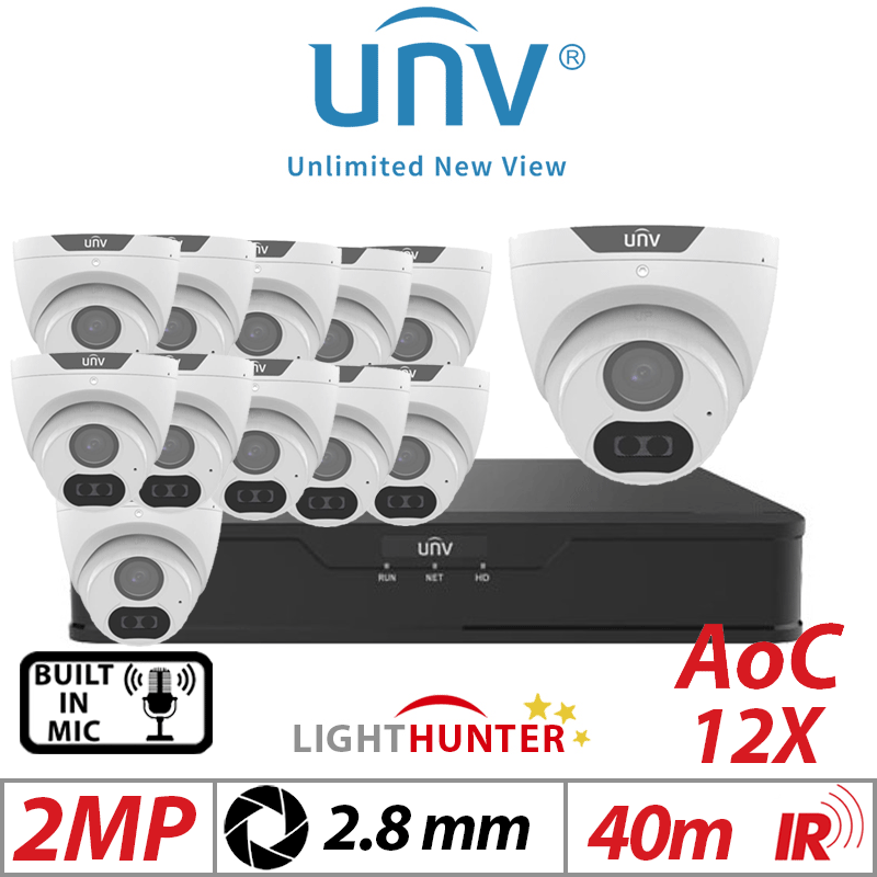 2MP 16CH UNIVIEW - 12X LIGHTHUNTER - BUILT-IN MIC - HD FIXED TURRET ANALOG CAMERA WHITE 2.8MM UAC-T122-AF28LM