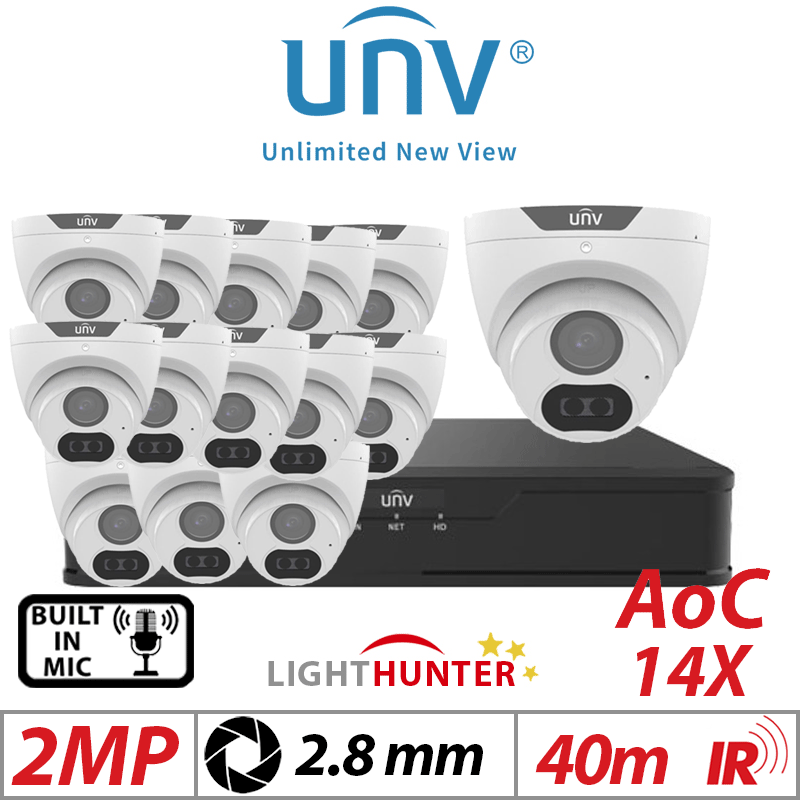 2MP 16CH UNIVIEW - 14X LIGHTHUNTER - BUILT-IN MIC - HD FIXED TURRET ANALOG CAMERA WHITE 2.8MM UAC-T122-AF28LM