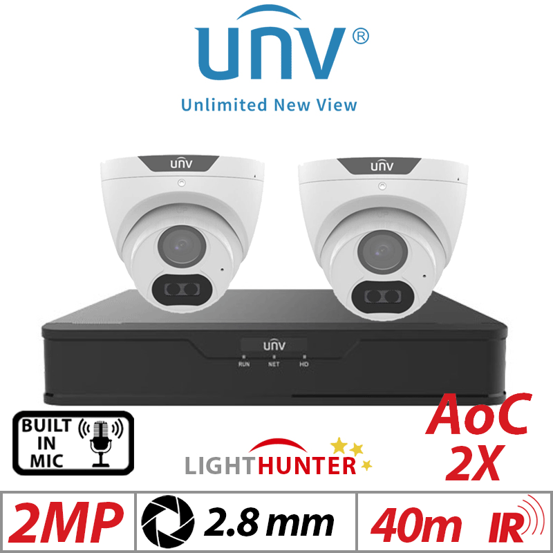 2MP 4CH UNIVIEW - 2X LIGHTHUNTER - BUILT-IN MIC - HD FIXED TURRET ANALOG CAMERA WHITE 2.8MM UAC-T122-AF28LM