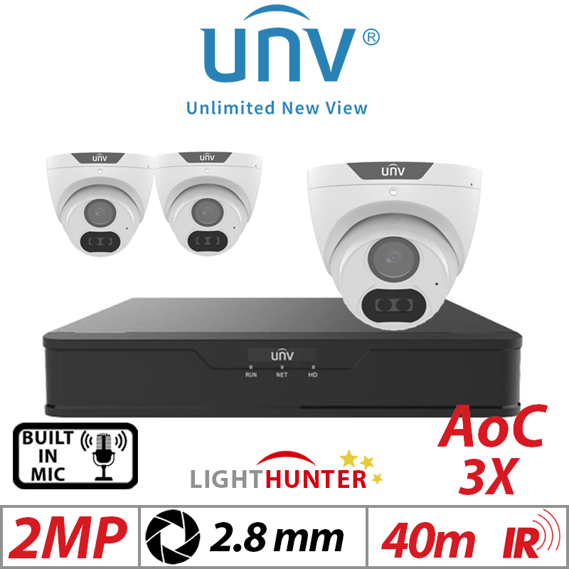 2MP 4CH UNIVIEW - 3X LIGHTHUNTER - BUILT-IN MIC - HD FIXED TURRET ANALOG CAMERA WHITE 2.8MM UAC-T122-AF28LM