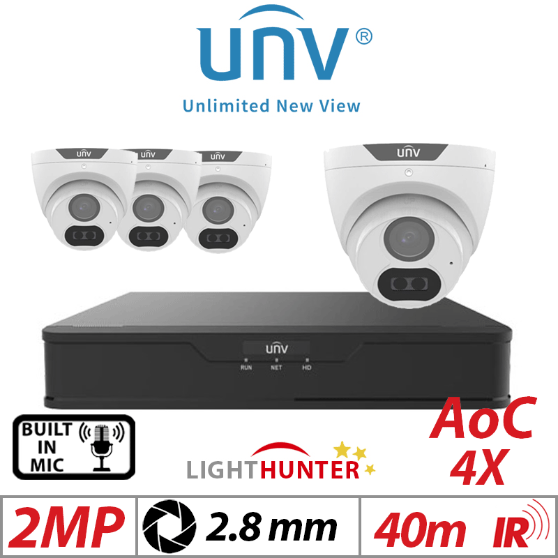 2MP 4CH UNIVIEW - 4X LIGHTHUNTER - BUILT-IN MIC - HD FIXED TURRET ANALOG CAMERA WHITE 2.8MM UAC-T122-AF28LM