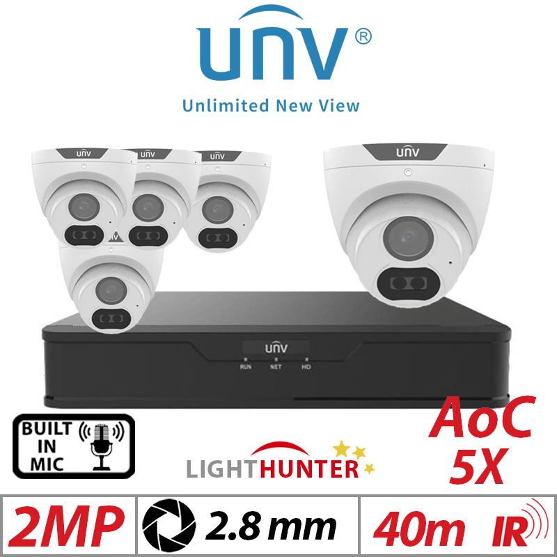 2MP 8CH UNIVIEW - 5X LIGHTHUNTER - BUILT-IN MIC - HD FIXED TURRET ANALOG CAMERA WHITE 2.8MM UAC-T122-AF28LM