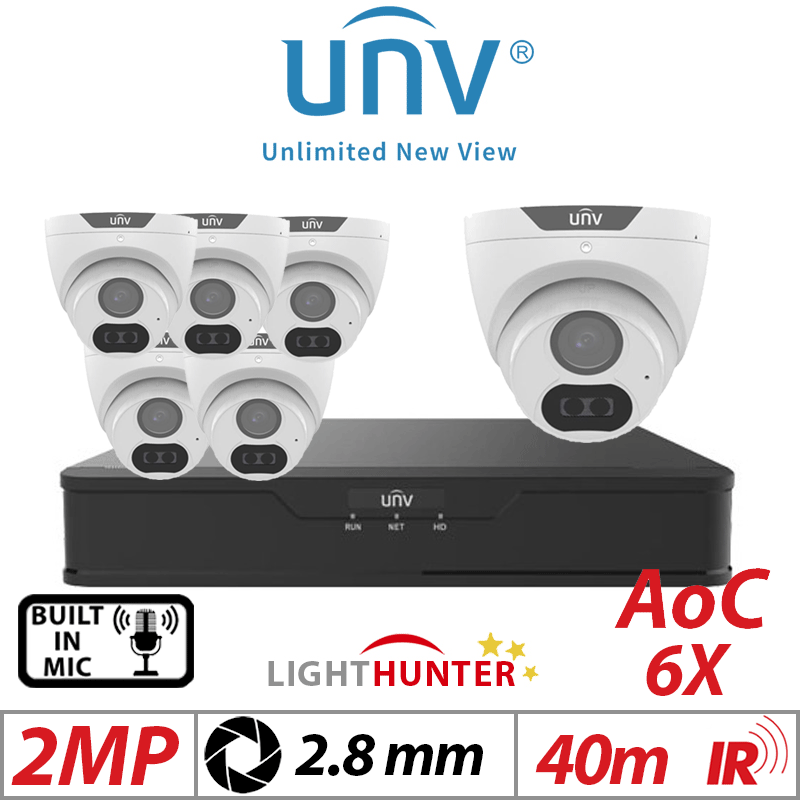 2MP 8CH UNIVIEW - 6X LIGHTHUNTER - BUILT-IN MIC - HD FIXED TURRET ANALOG CAMERA WHITE 2.8MM UAC-T122-AF28LM