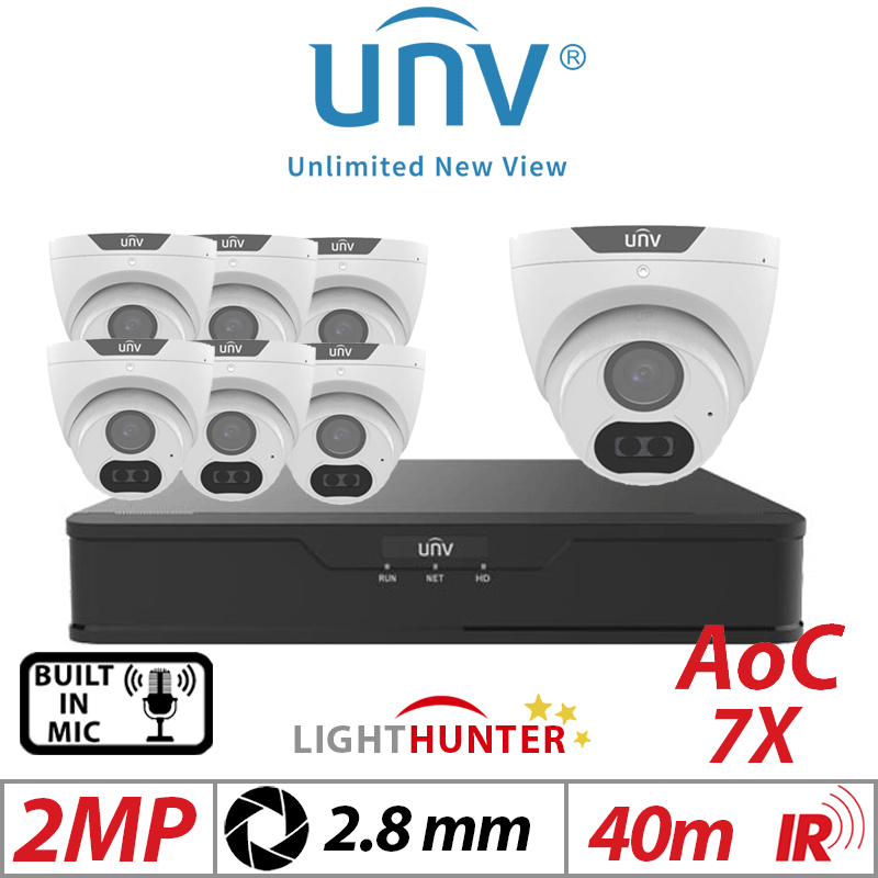 2MP 8CH UNIVIEW - 7X LIGHTHUNTER - BUILT-IN MIC - HD FIXED TURRET ANALOG CAMERA WHITE 2.8MM UAC-T122-AF28LM