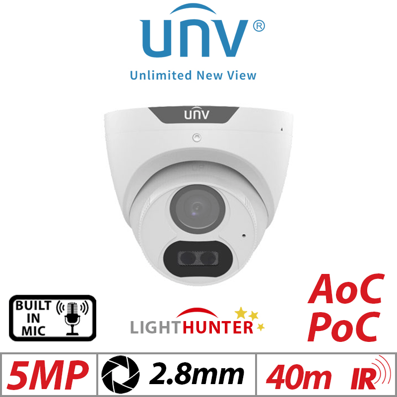 5MP UNIVIEW LIGHTHUNTER POC BUILT-IN MIC FIXED TURRET ANALOG CAMERA WHITE 2.8MM UAC-T125-APF28LM